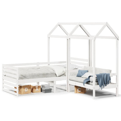 Conj. sofá-cama e banco c/ telhado 90x190cm pinho maciço branco