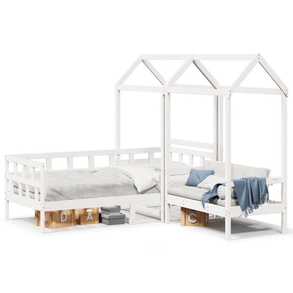 Conj. de sofá-cama c/ telhado 90x200 cm pinho maciço branco