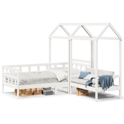 Conj. de sofá-cama c/ telhado 80x200 cm pinho maciço branco