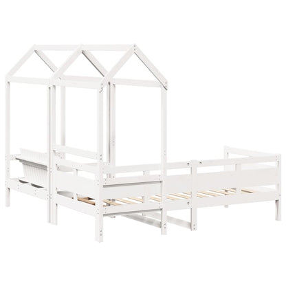 Conj. sofá-cama e banco c/ telhado 90x200cm pinho maciço branco