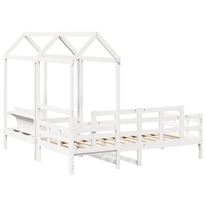 Conj. sofá-cama e banco c/ telhado 90x190cm pinho maciço branco