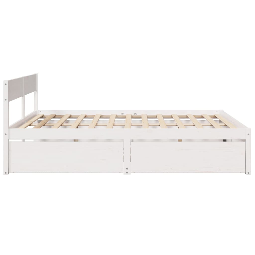 Estrutura de cama c/ gavetas 200x200 cm pinho maciço branco