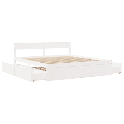 Estrutura de cama c/ gavetas 200x200 cm pinho maciço branco