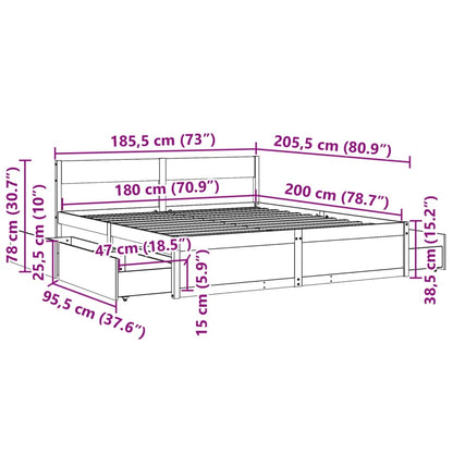 Estrutura de cama c/ gavetas 180x200 cm pinho maciça branco