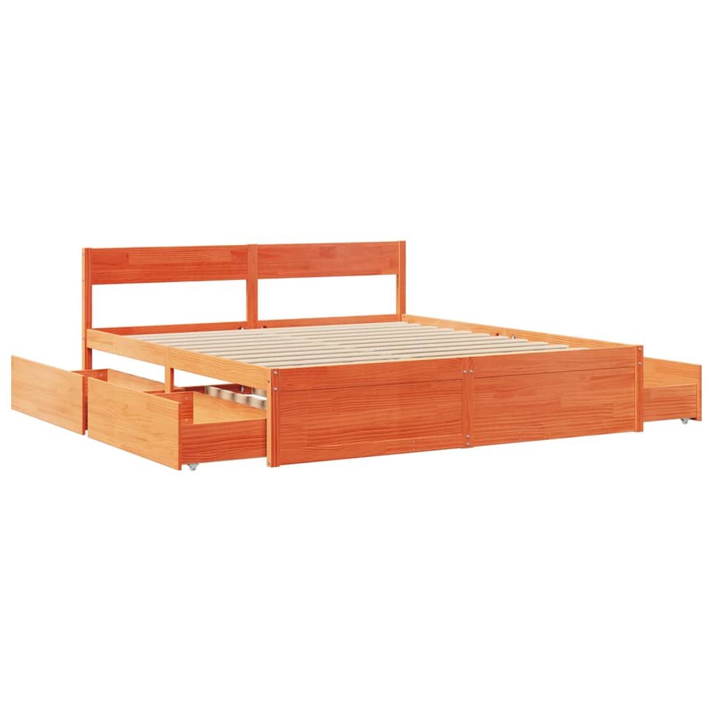 Estrutura de cama c/ gavetas 180x200 cm pinho castanho cera