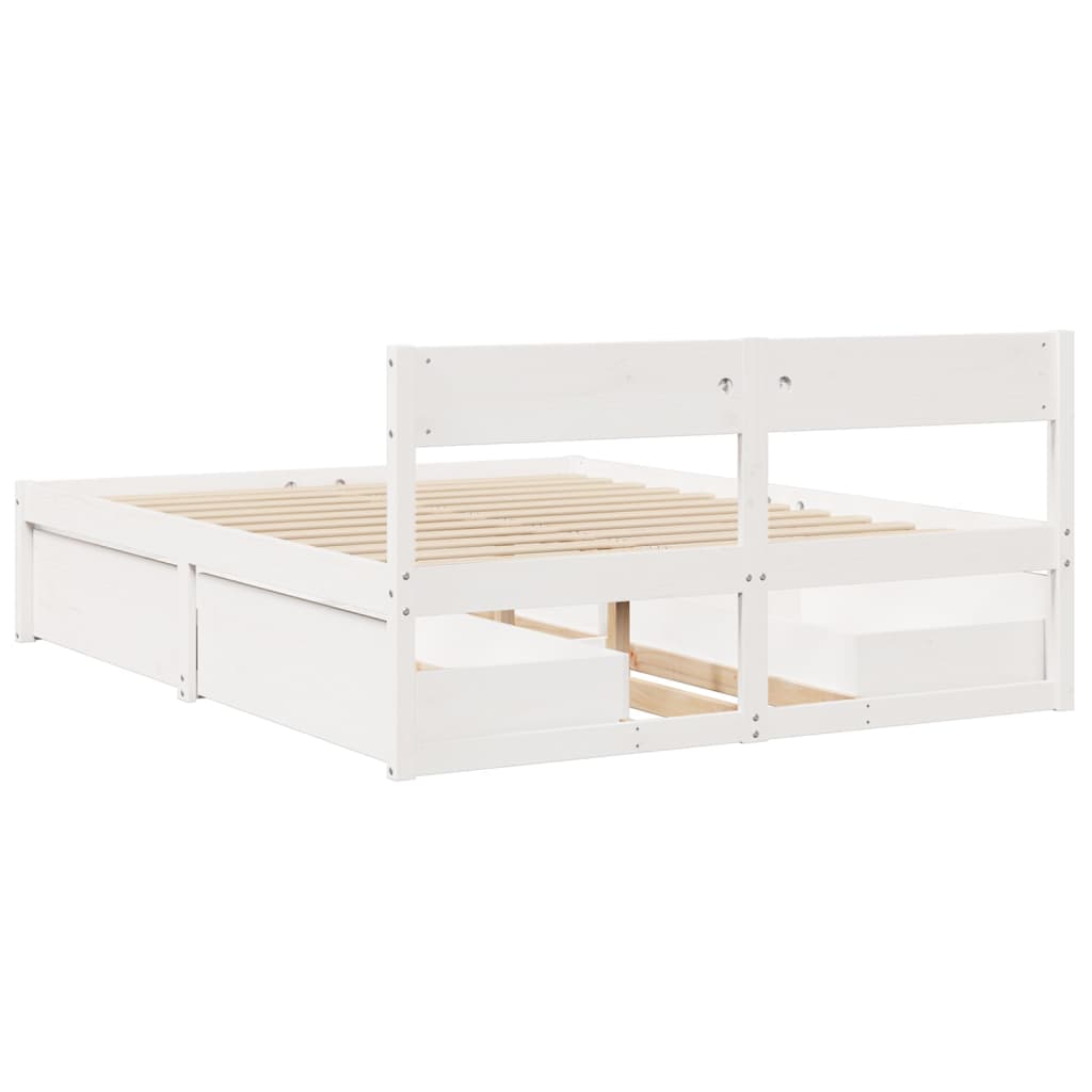 Estrutura de cama com gavetas 160x200 cm pinho maciço branco