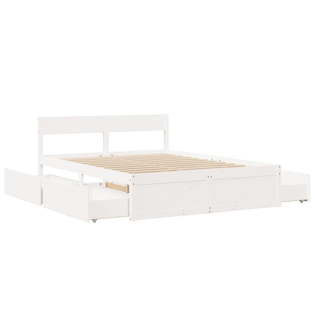 Estrutura de cama com gavetas 160x200 cm pinho maciço branco