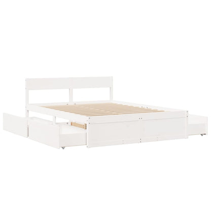 Estrutura de cama com gavetas 160x200 cm pinho maciço branco