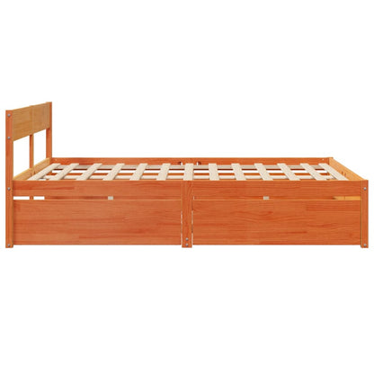 Estrutura cama c/ gavetas 160x200 cm pinho maciço castanho-mel