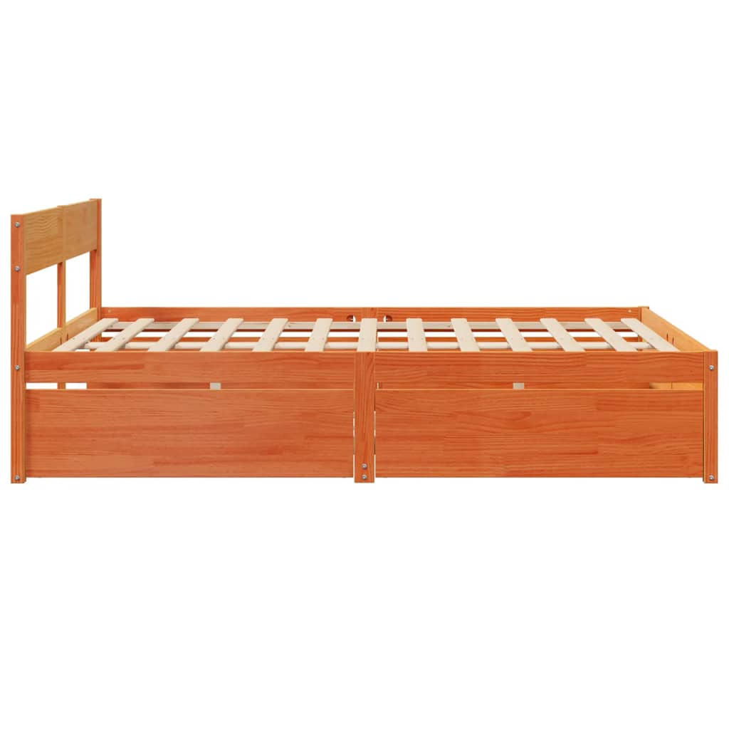 Estrutura cama c/ gavetas 150x200 cm pinho maciço castanho-mel