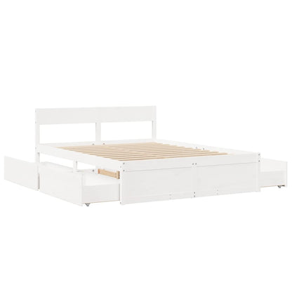 Estrutura de cama c/ gavetas 140x200 cm pinho maciço branco