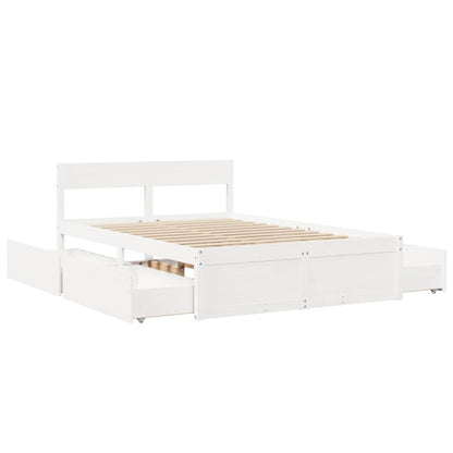 Estrutura de cama c/ gavetas 120x200 cm pinho maciço branco