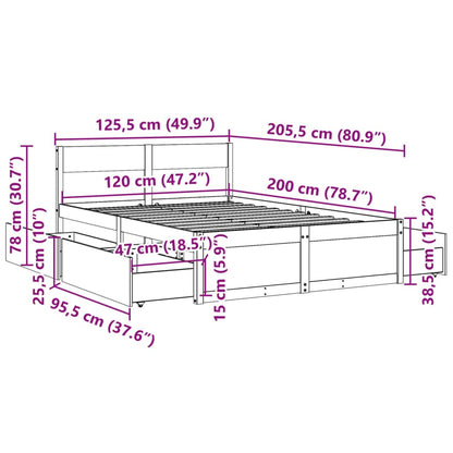 Estrutura de cama c/ gavetas 120x200 cm pinho maciço branco