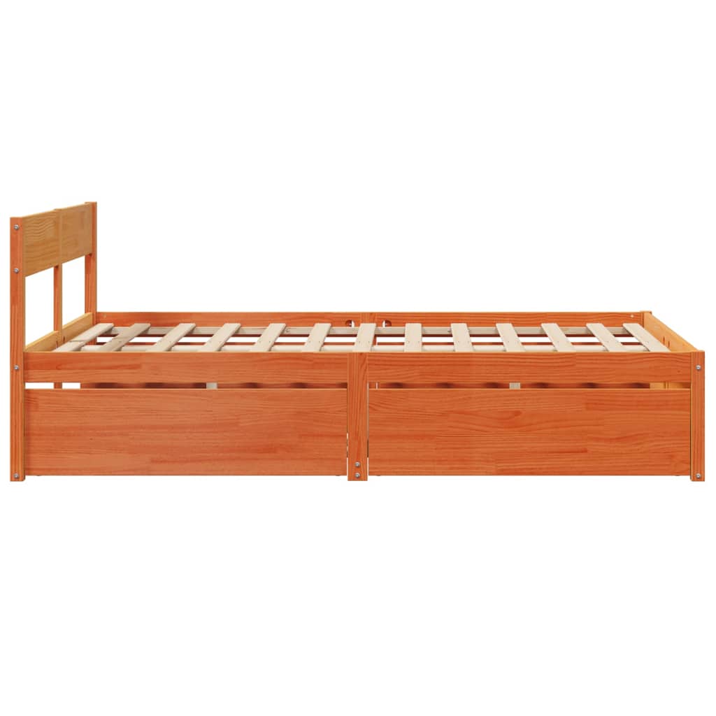 Estrutura cama c/ gavetas 120x200 cm pinho maciço castanho-mel