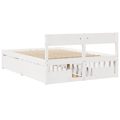 Estrutura de cama com gavetas 140x190 cm pinho maciço branco