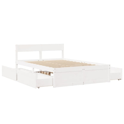 Estrutura de cama com gavetas 140x190 cm pinho maciço branco