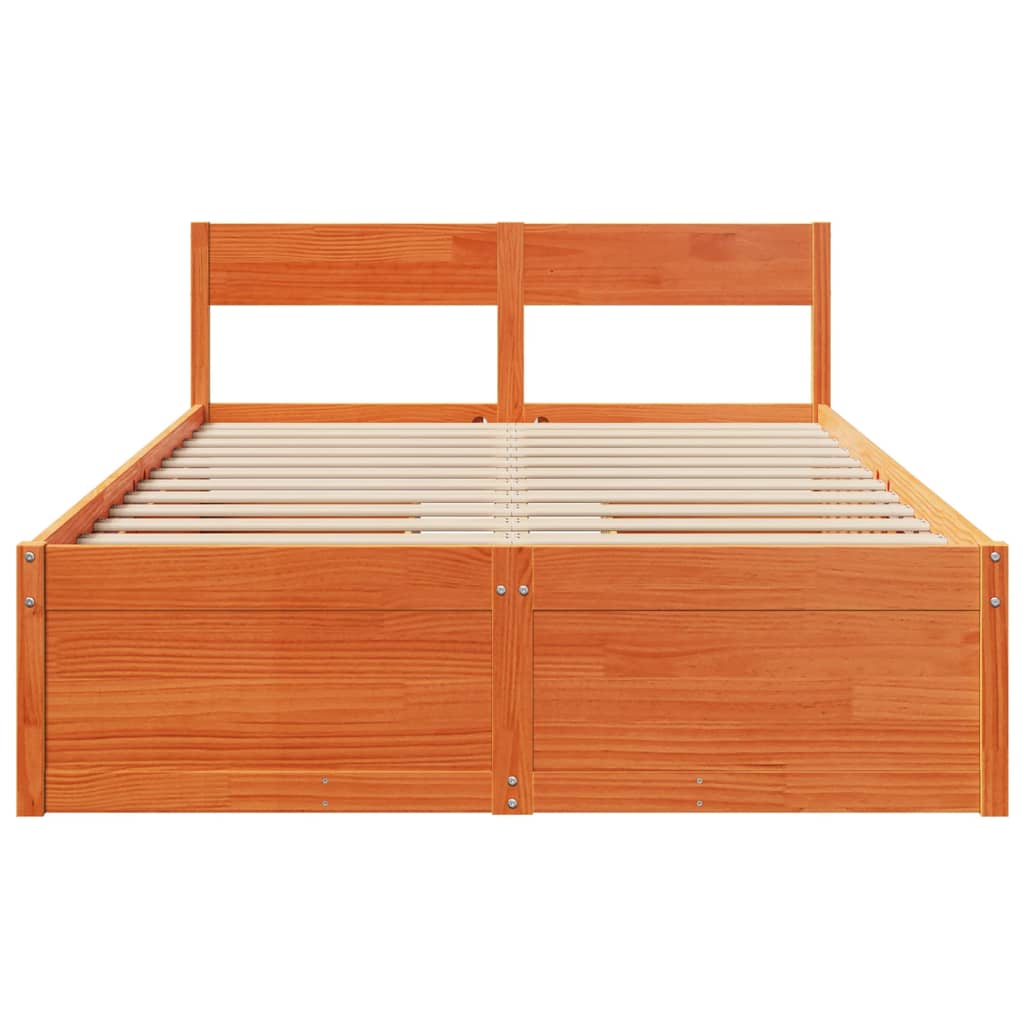 Estrutura cama c/ gavetas 140x190 cm pinho maciço castanho-mel