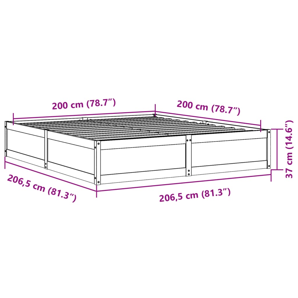 Estrutura de cama 200x200 cm madeira de pinho maciça