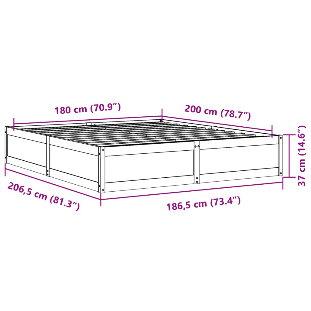 Estrutura de cama 180x200 cm madeira pinho maciço castanho cera