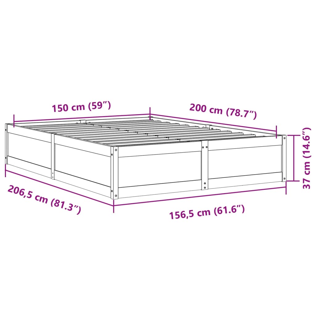 Estrutura de cama 150x200 cm madeira de pinho maciça