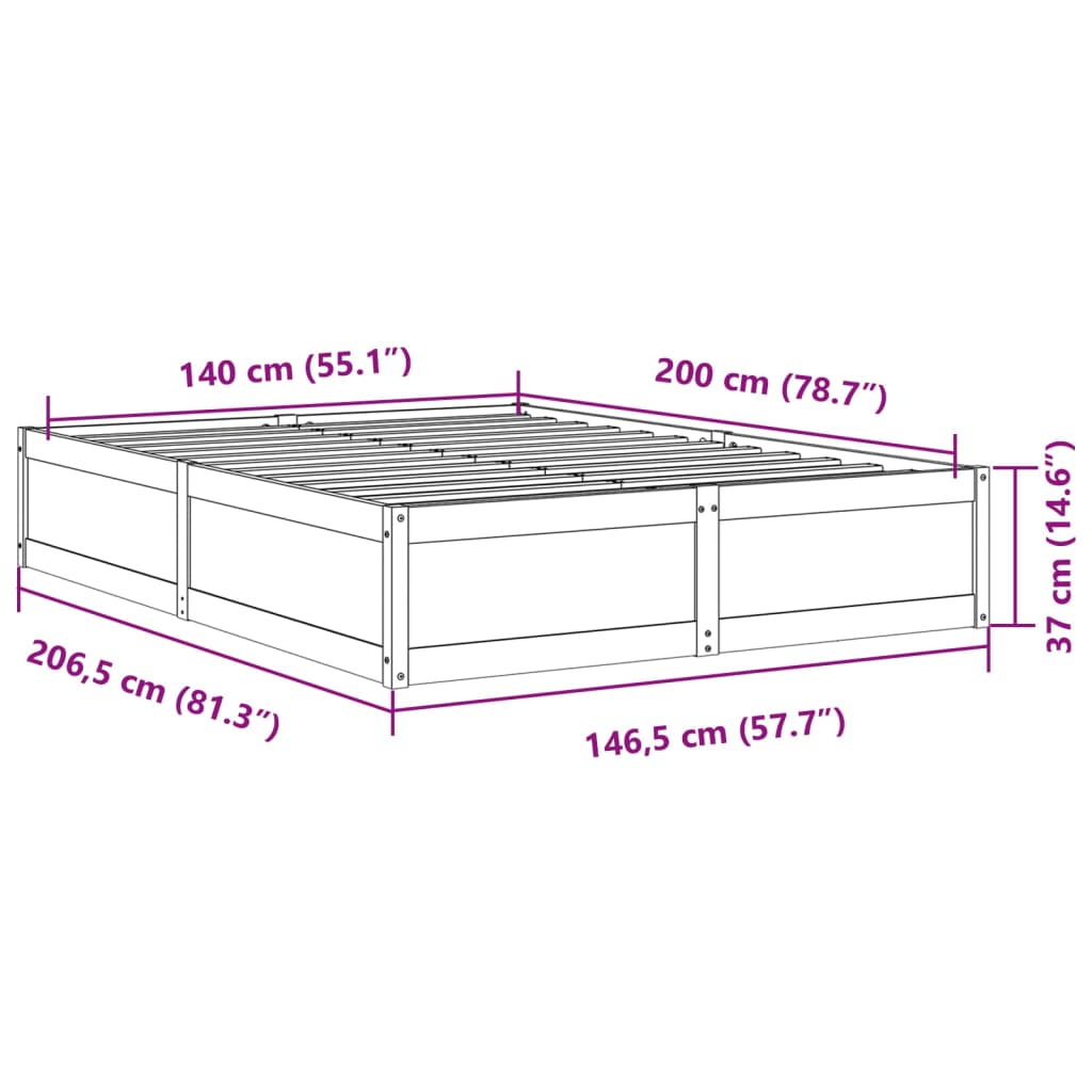 Estrutura de cama 140x200 cm madeira de pinho maciça branco