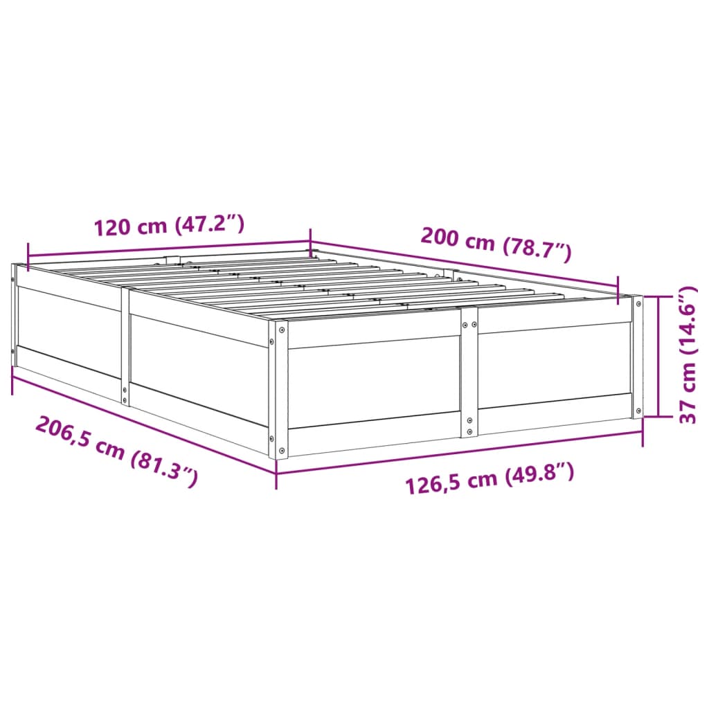 Estrutura de cama 120x200 cm madeira pinho maciça castanho cera