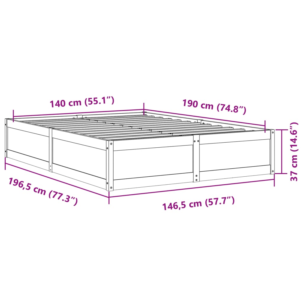 Estrutura de cama 140x190 cm madeira de pinho maciça