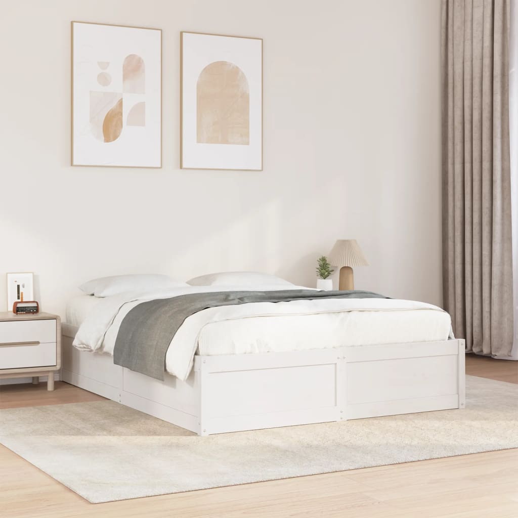 Estrutura de cama 140x190 cm madeira de pinho maciça branco