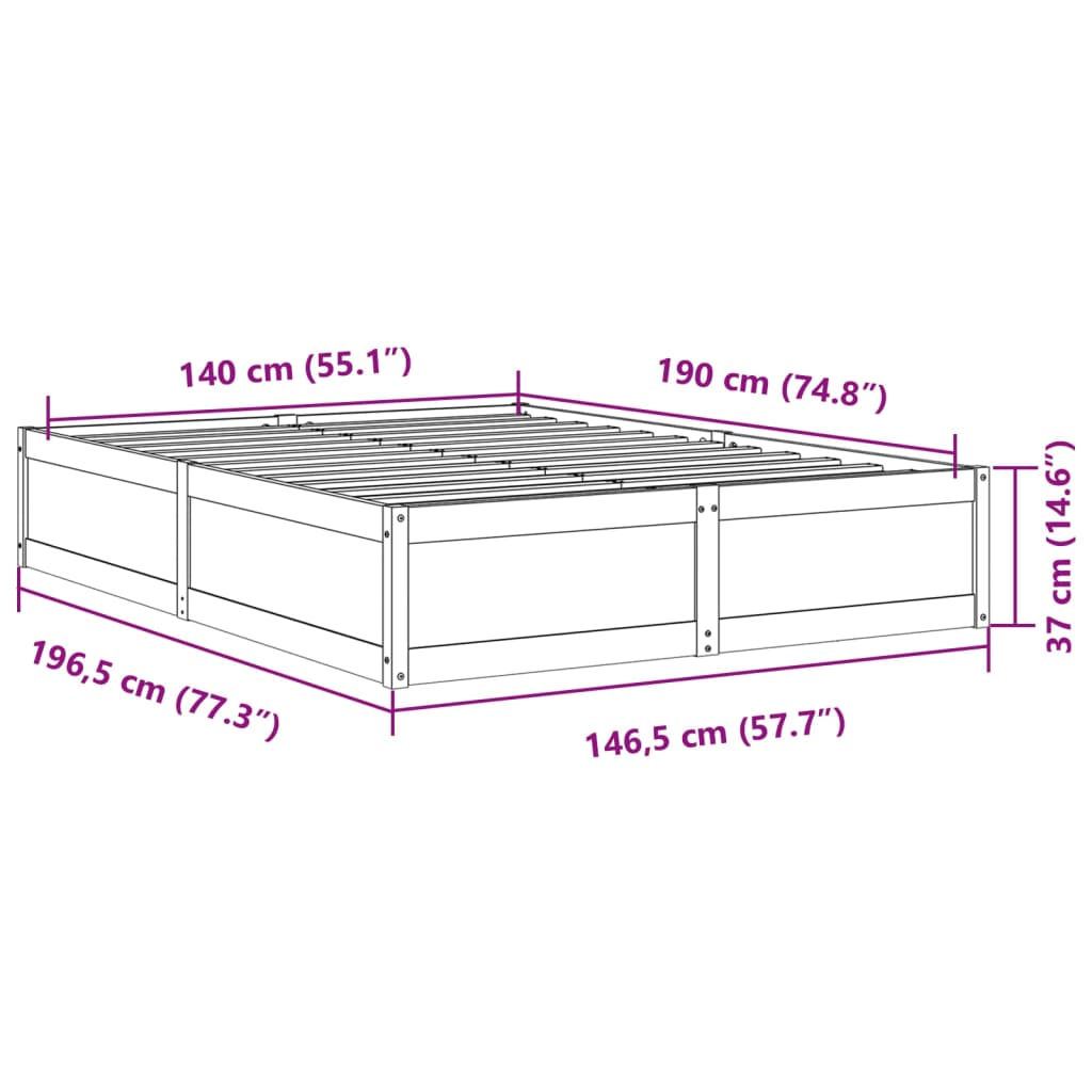 Estrutura de cama 140x190 cm madeira de pinho maciça branco