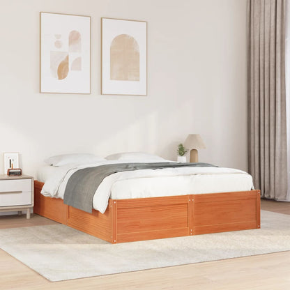 Estrutura de cama 140x190 cm madeira pinho maciça castanho cera