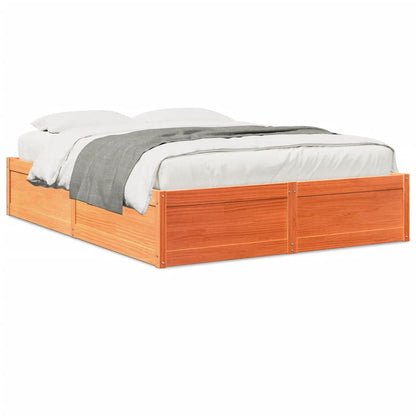 Estrutura de cama 140x190 cm madeira pinho maciça castanho cera