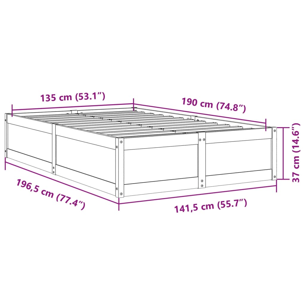 Estrutura de cama 135x190 cm madeira pinho maciça castanho cera