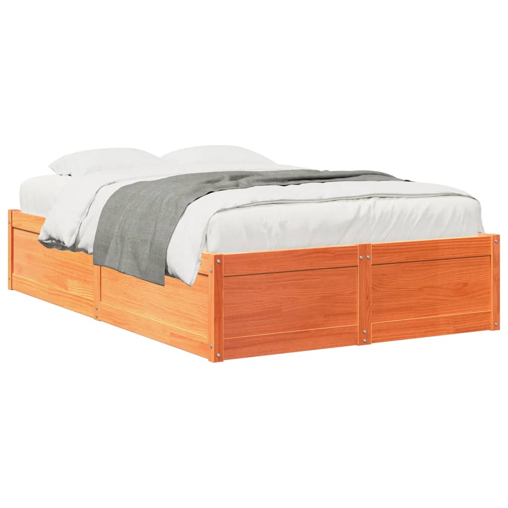 Estrutura de cama 135x190 cm madeira pinho maciça castanho cera