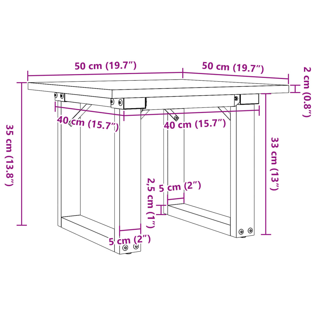 Mesa de centro estrutura em O 50x50x35 cm pinho e ferro fundido