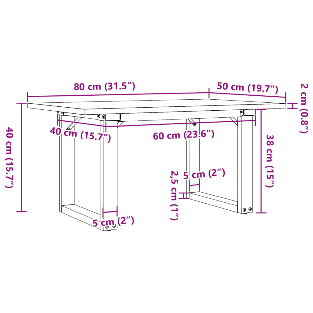 Mesa de centro estrutura em O 80x50x40 cm pinho e ferro fundido