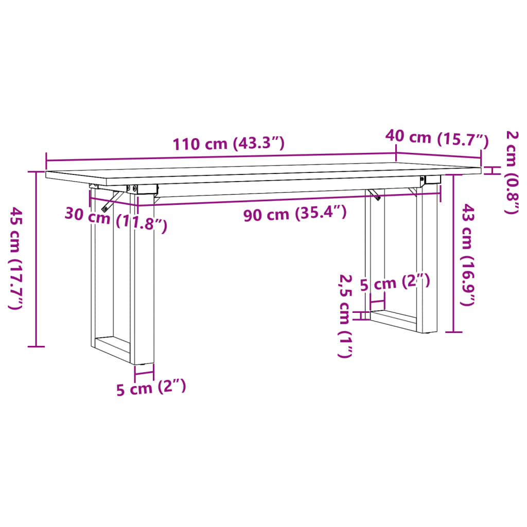 Mesa de centro estrutura em O 110x40x45cm pinho e ferro fundido