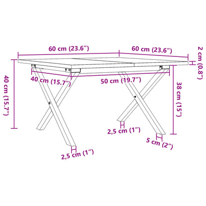 Mesa de centro estrutura em X 60x60x40 cm pinho e ferro fundido