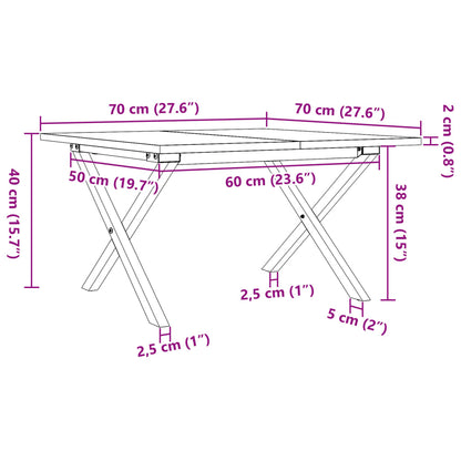 Mesa de centro estrutura em X 70x70x40 cm pinho e ferro fundido