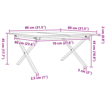 Mesa de centro estrutura em X 80x80x45 cm pinho e ferro fundido