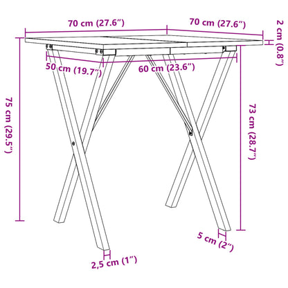 Mesa de jantar estrutura em X 70x70x75 cm pinho e ferro fundido