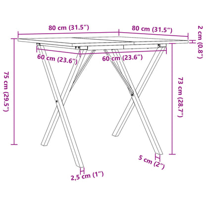 Mesa de jantar estrutura em X 80x80x75 cm pinho e ferro fundido