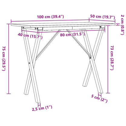 Mesa de jantar estrutura em X 100x50x75cm pinho e ferro fundido