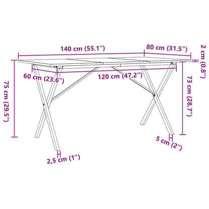 Mesa de jantar estrutura em X 140x80x75cm pinho e ferro fundido