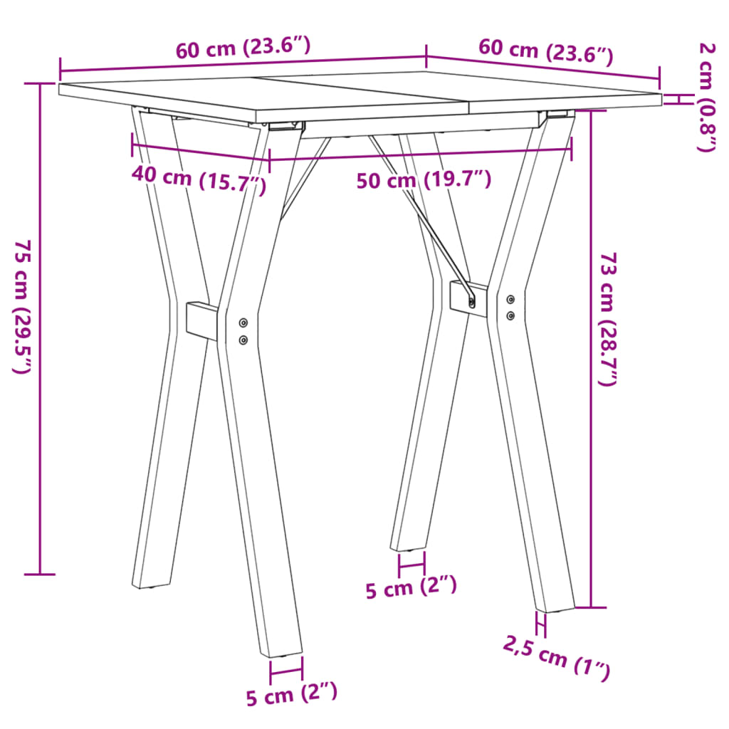 Mesa de jantar estrutura em Y 60x60x75 cm pinho e ferro fundido