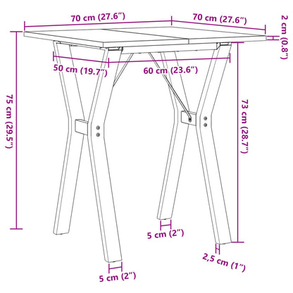 Mesa de jantar estrutura em Y 70x70x75 cm pinho e ferro fundido