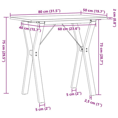 Mesa de jantar estrutura em Y 80x50x75 cm pinho e ferro fundido