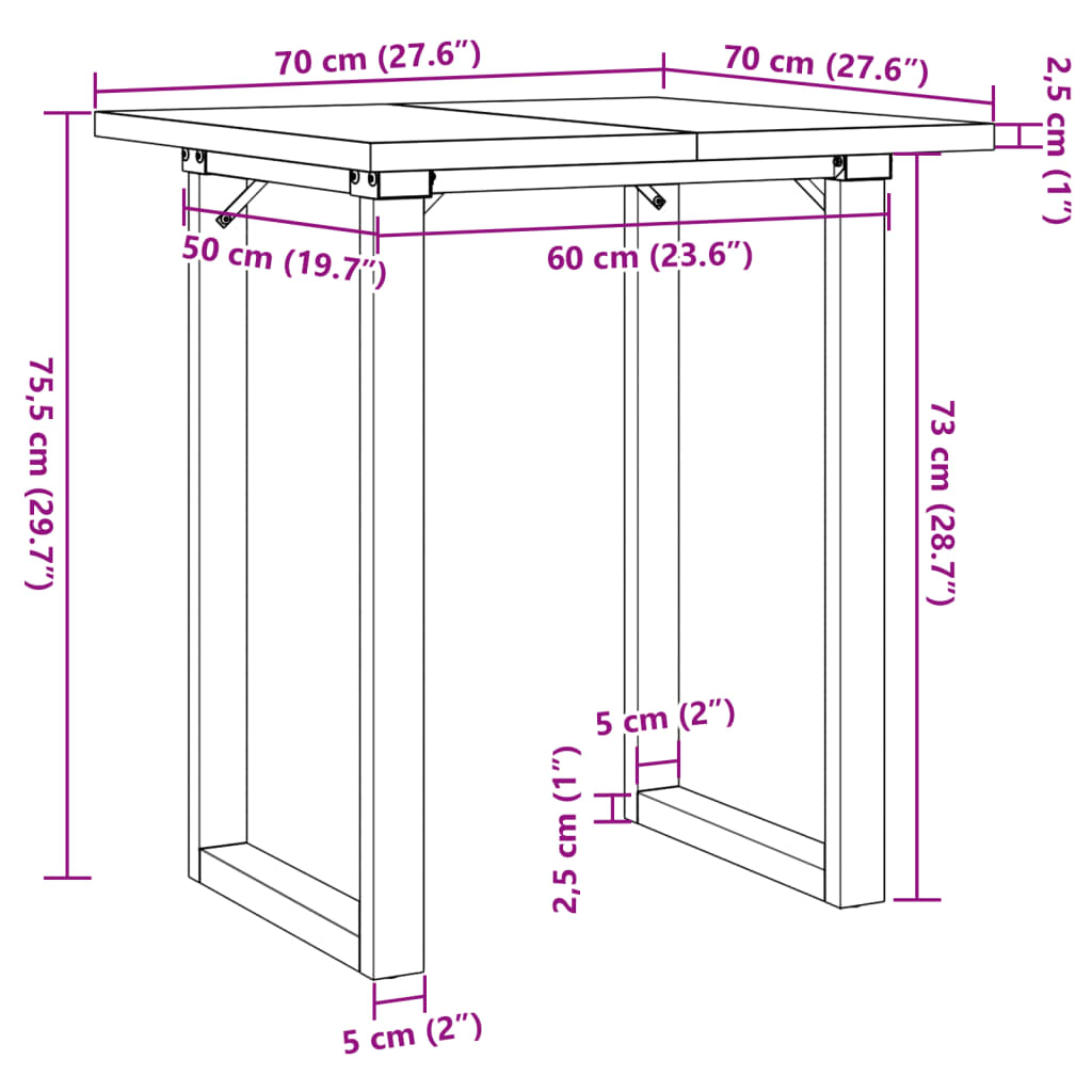 Mesa de jantar estrutura em O 70x70x75,5 cm pinho/ferro fundido