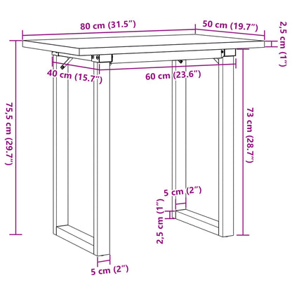 Mesa de jantar estrutura em O 80x50x75,5 cm pinho/ferro fundido