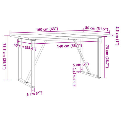 Mesa de jantar estrutura em O 160x80x75,5cm pinho/ferro fundido