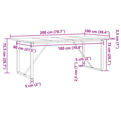 Mesa de jantar estrutura O 200x100x75,5 cm pinho/ferro fundido